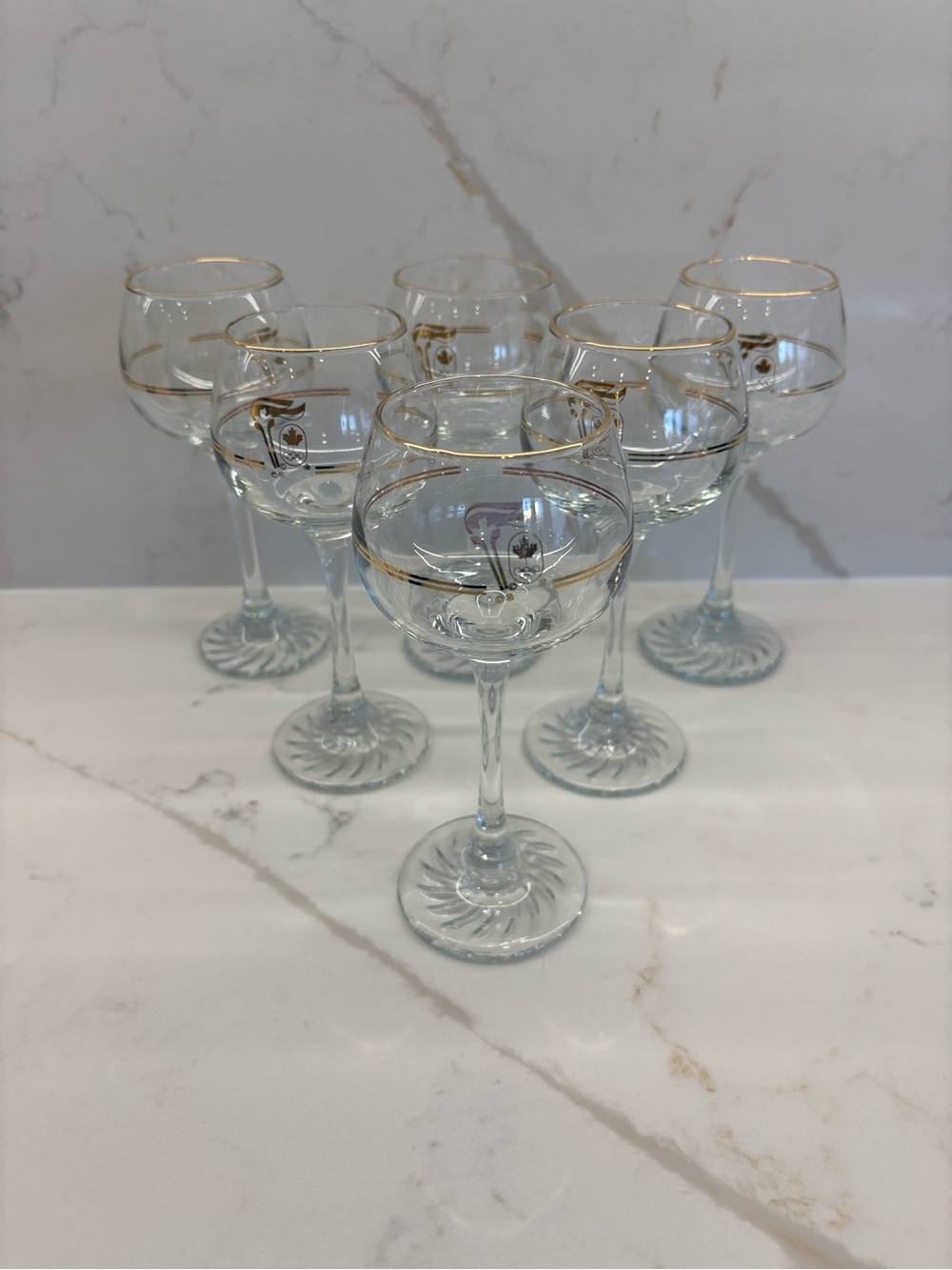 6 Vintage 1988 Calgary Winter Olympics 22K Gold rim Wine Glasses Petro Canada